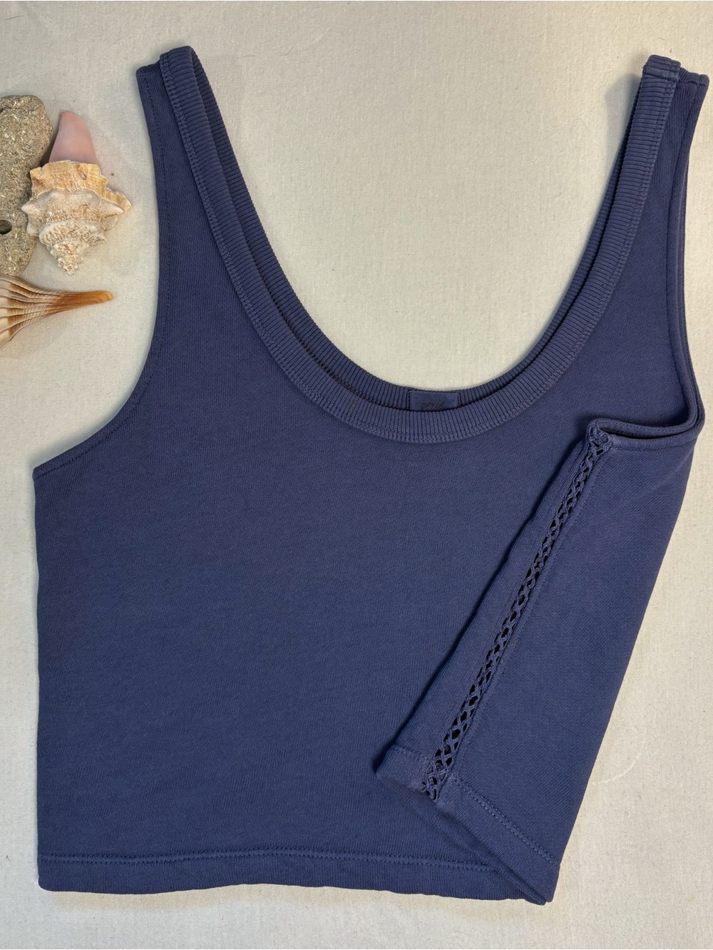 Aerie Summer House Crochet Side Stitch Cropped Tank Top in Blue - Size  Small